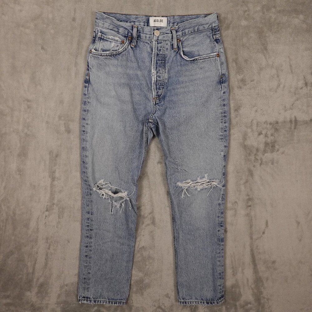AGOLDE Jeans Riley High Rise Straight Crop‎ Women's 27 blue distressed denim